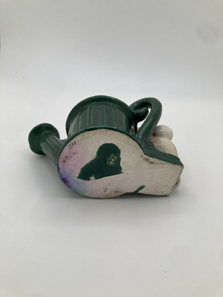 Vintage Ceramic Bunny on Watering Can Planter – Green & Brown Mid-Century - Picture 3 of 5